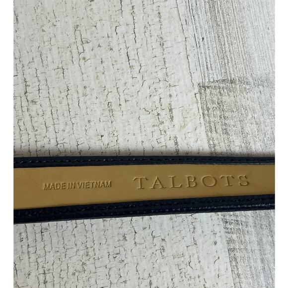 Talbots Women’s Large Navy Blue White Stripe Leather Fabric Belt New casual - Picture 5 of 6